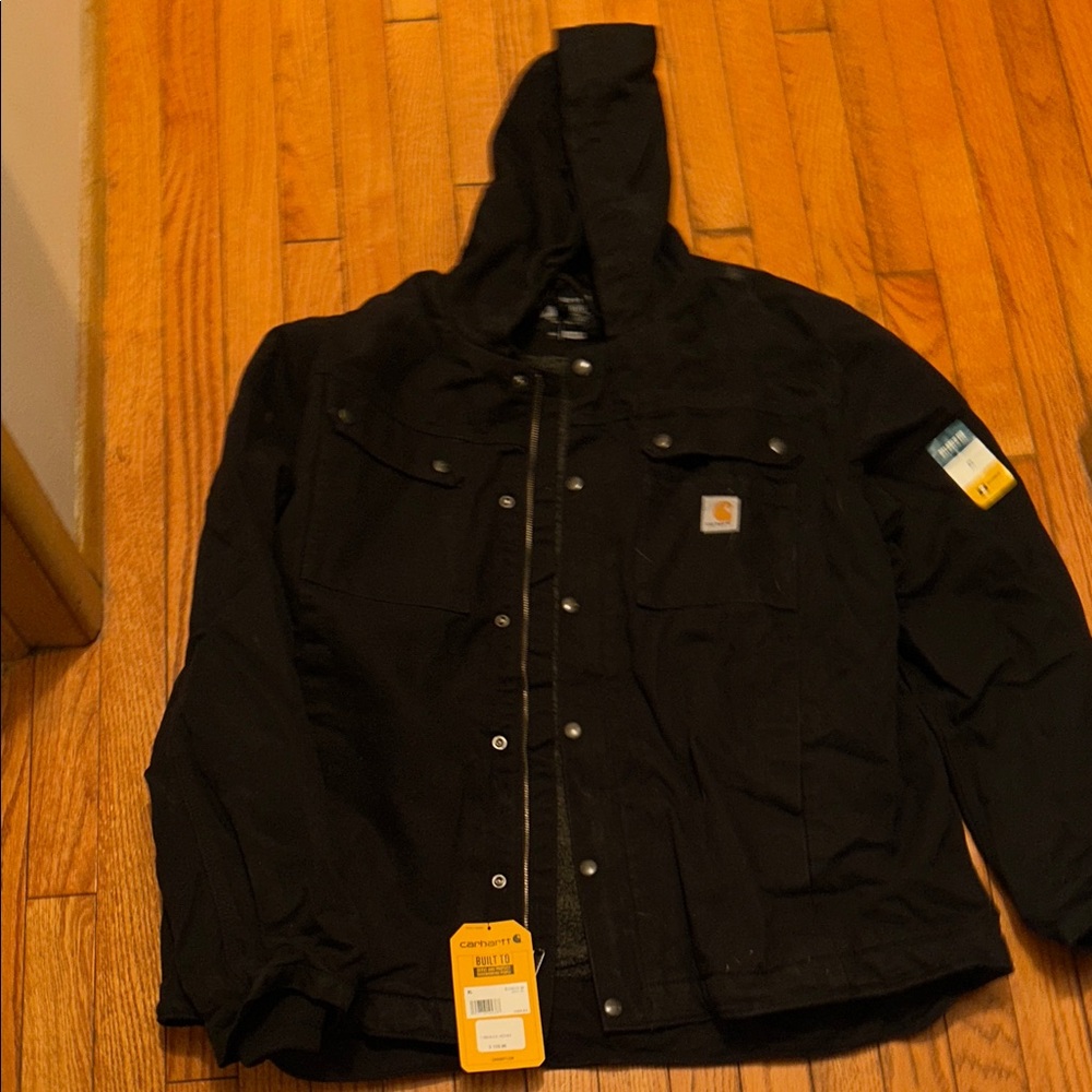 Carhartt Black Hooded Snap-Front Work Jacket